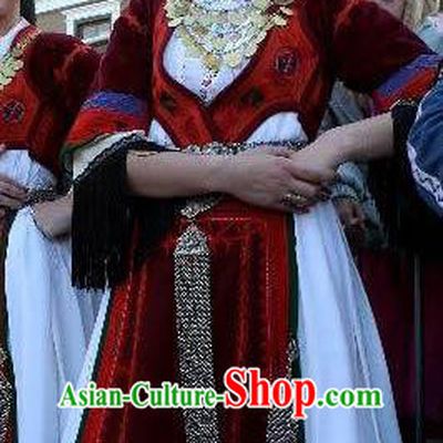 Traditional Greek Festival Costume Strophion Peplos Ancient Greece Goddess Red Dress for Women