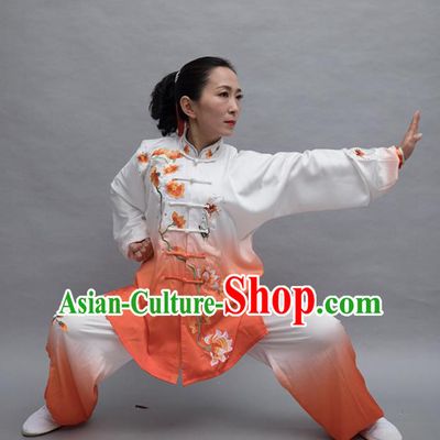 Top Tai Ji Training Embroidered Orange Uniform Kung Fu Group Competition Costume for Women