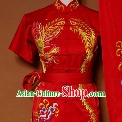 Top Group Kung Fu Costume Tai Ji Training Embroidered Phoenix Red Uniform Clothing for Women