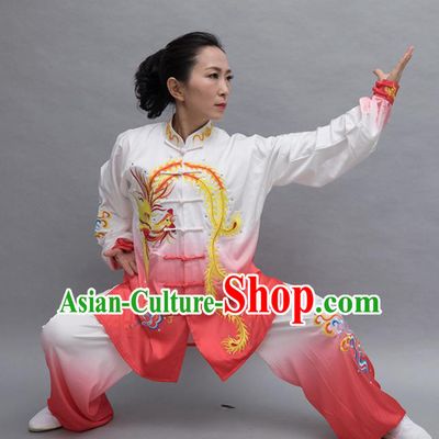 Top Tai Ji Training Embroidered Phoenix Orange Uniform Kung Fu Group Competition Costume for Women