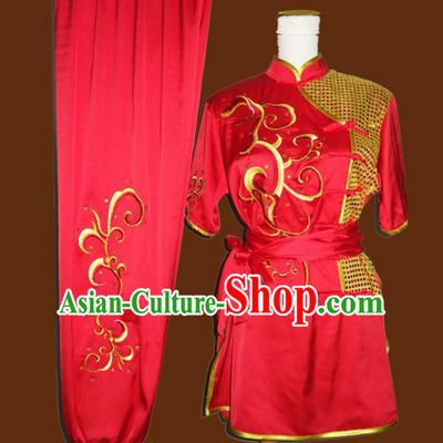Top Grade Kung Fu Embroidered Red Costume Chinese Tai Chi Martial Arts Training Uniform for Adults