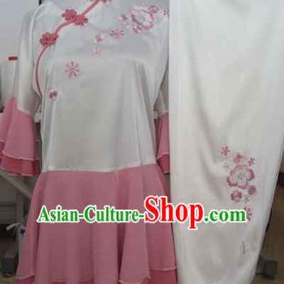Chinese Traditional Tai Chi Embroidered Pink Uniform Kung Fu Group Competition Costume for Women