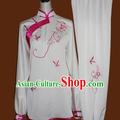 Chinese Traditional Tai Chi Embroidered Pink Butterfly Uniform Kung Fu Group Competition Costume for Women