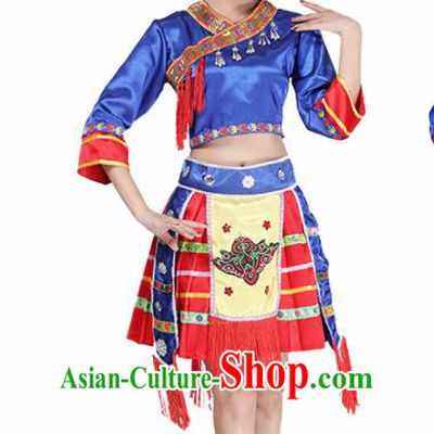 Chinese Traditional Ethnic Costume Miao Nationality Royalblue Dress for Women