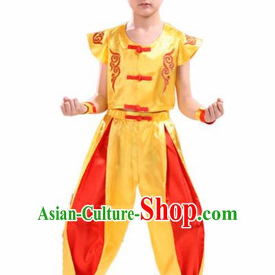 Chinese Traditional Dance Costume Folk Dance Drum Dance Yellow Clothing for Kids