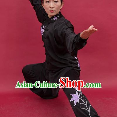 Top Group Kung Fu Costume Tai Ji Training Embroidered Orchid Black Uniform Clothing for Women