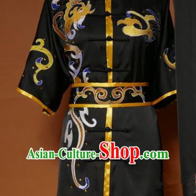 Top Kung Fu Group Competition Costume Martial Arts Wushu Black Uniform for Men