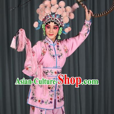 Professional Chinese Traditional Beijing Opera Blues Magic Warriors Pink Costume for Adults