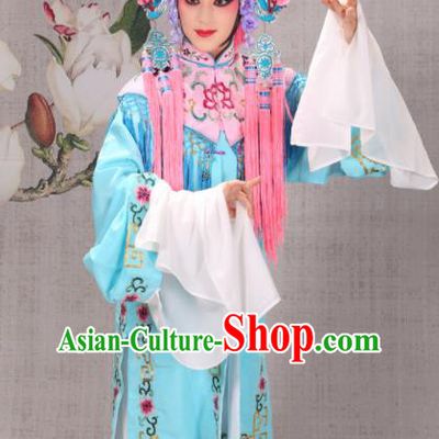 Professional Chinese Traditional Beijing Opera Costume Ancient Court Maid Blue Dress for Adults