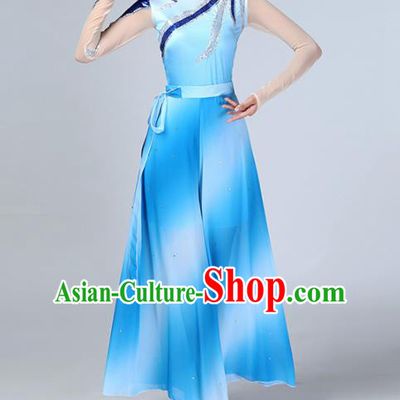 Chinese Traditional Stage Performance Dance Costume Folk Dance Blue Clothing for Women