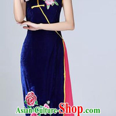 Chinese Traditional Stage Performance Costume National Cheongsam Royalblue Qipao Dress for Women
