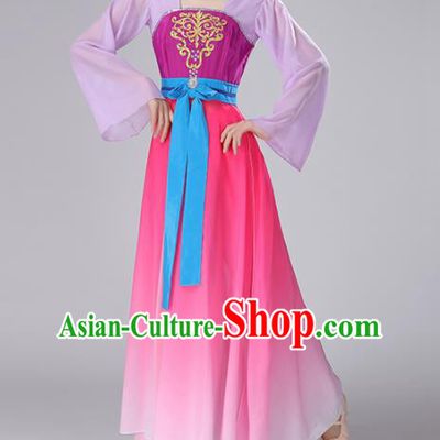 Chinese Traditional Stage Performance Classical Dance Costume Umbrella Dance Rosy Dress for Women