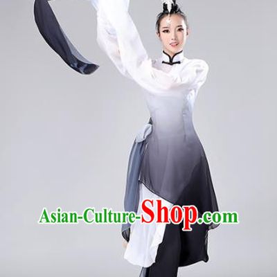 Chinese Traditional Classical Dance Gradient Black Dress Stage Performance Umbrella Dance Costume for Women