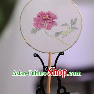 Chinese Traditional Handmade Round Fans Classical Painting Peony Palace Fan for Women