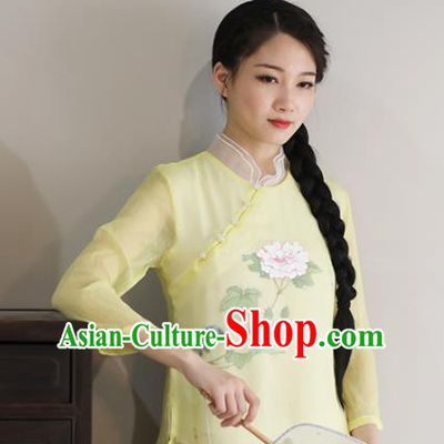 Chinese National Costume Traditional Classical Cheongsam Yellow Blouse for Women