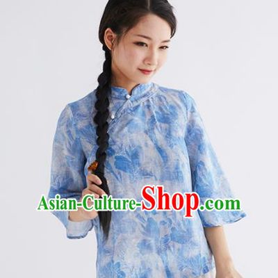 Chinese National Costume Traditional Classical Cheongsam Blue Blouse for Women