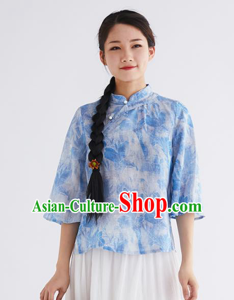 Chinese National Costume Traditional Classical Cheongsam Blue Blouse for Women Chinese National Costume Traditional Classical Cheongsam Blue Blouse for Women