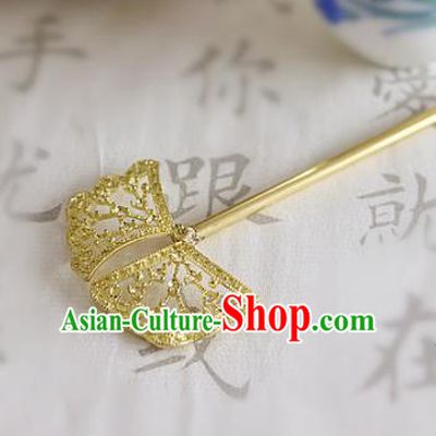 Chinese Ancient Handmade Golden Ginkgo Leaf Hairpins Traditional Classical Hair Accessories for Women