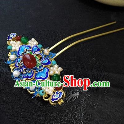 Chinese Ancient Handmade Blueing Agate Hairpins Traditional Classical Hair Accessories for Women