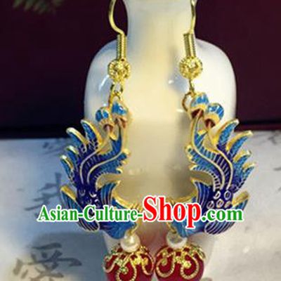 Chinese Ancient Traditional Handmade Cloisonne Phoenix Earrings Classical Ear Accessories for Women