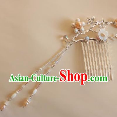Chinese Ancient Handmade Pearls Tassel Hair Comb Traditional Classical Hair Accessories for Women
