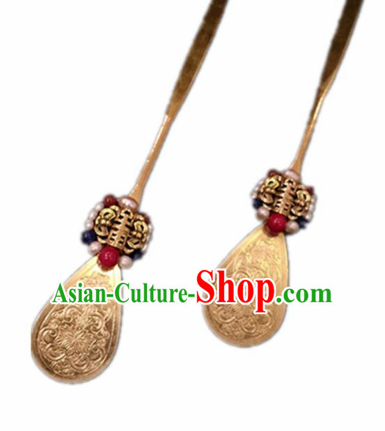 Chinese Ancient Handmade Palace Golden Hairpins Traditional Classical Hair Accessories for Women