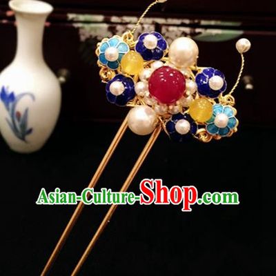 Chinese Ancient Handmade Palace Blueing Butterfly Hairpins Traditional Classical Hair Accessories for Women