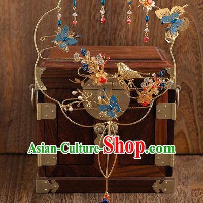 Chinese Traditional Handmade Palace Fans Classical Wedding Blueing Fans for Women
