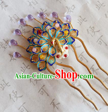 Chinese Ancient Handmade Cloisonne Peacock Hairpins Traditional Classical Hair Accessories for Women Chinese Ancient Handmade Cloisonne Peacock Hairpins Traditional Classical Hair Accessories for Women