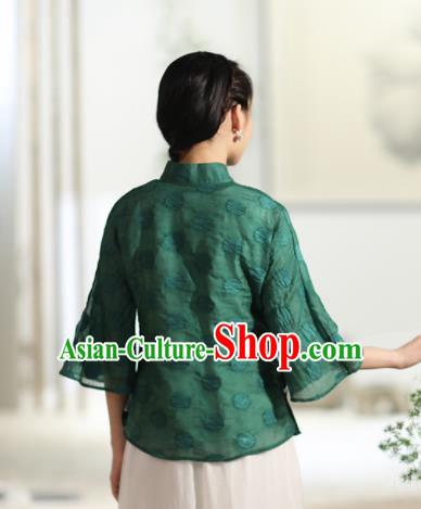 Chinese National Costume Traditional Classical Cheongsam Deep Green Blouse for Women Chinese National Costume Traditional Classical Cheongsam Deep Green Blouse for Women