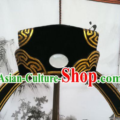 Chinese Beijing Opera Old Men Hair Accessories Ancient Ministry Councillor Black Hat for Men