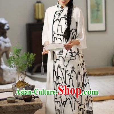 Chinese National Costume Traditional Classical Cheongsam White Qipao Dress for Women