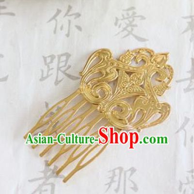 Chinese Ancient Handmade Golden Hair Comb Traditional Classical Hair Accessories for Women