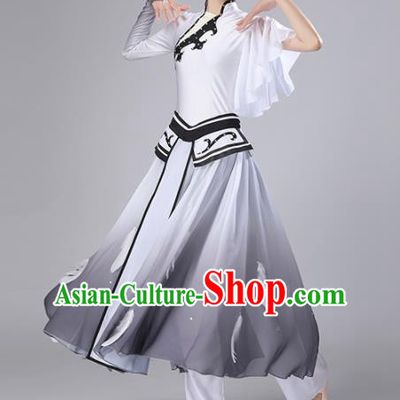 Chinese Traditional Stage Performance Costume Classical Dance Umbrella Dance Gradient Grey Dress for Women