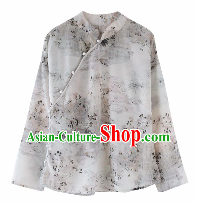 Chinese National Costume Traditional Classical Cheongsam Printing Silk Blouse for Women