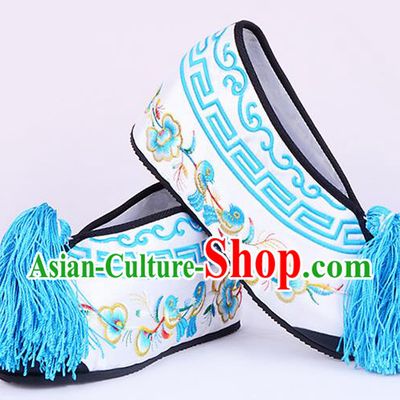 Professional Chinese Beijing Opera Actress Shoes Ancient Princess White Embroidered Shoes for Women
