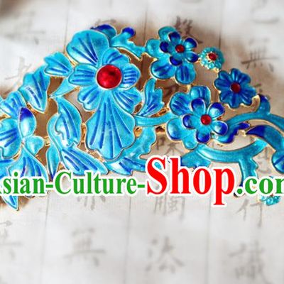 Chinese Ancient Traditional Handmade Palace Blue Hair Comb Classical Hair Accessories for Women