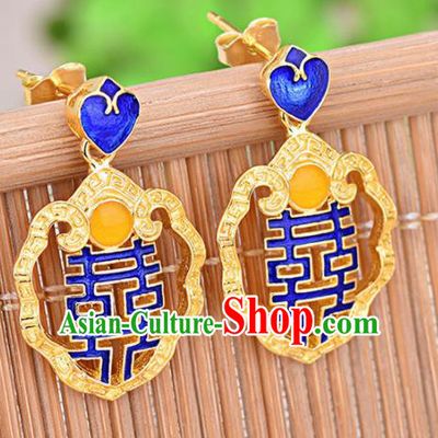 Chinese Ancient Traditional Handmade Wedding Cloisonne Earrings Classical Ear Accessories for Women