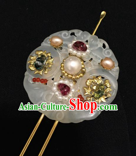 Chinese Ancient Handmade Jade Pearls Hairpins Traditional Classical Hair Accessories for Women Chinese Ancient Handmade Jade Pearls Hairpins Traditional Classical Hair Accessories for Women