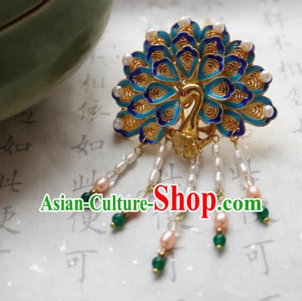 Chinese Ancient Handmade Blueing Peacock Hairpins Traditional Classical Hair Accessories for Women Chinese Ancient Handmade Blueing Peacock Hairpins Traditional Classical Hair Accessories for Women