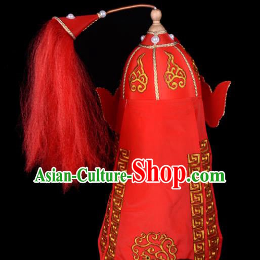 Chinese Beijing Opera Takefu Hair Accessories Ancient Soldier Red Hat for Men Chinese Beijing Opera Takefu Hair Accessories Ancient Soldier Red Hat for Men