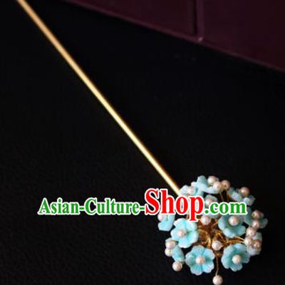 Chinese Ancient Handmade Blue Flowers Hairpins Traditional Classical Hair Accessories for Women