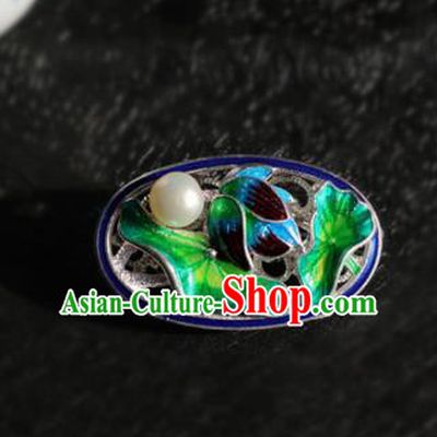 Chinese Traditional Handmade Cloisonne Green Lotus Leaf Brooch Classical Accessories Breastpin for Women