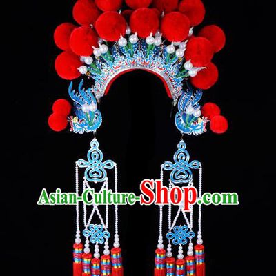 Chinese Beijing Opera Imperial Consort Hair Accessories Ancient Palace Red Phoenix Coronet for Women