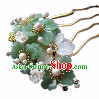 Chinese Ancient Handmade Green Flowers Hair Comb Hairpins Traditional Classical Hair Accessories for Women
