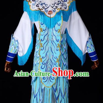Professional Chinese Traditional Beijing Opera Blues Costume Magic Warriors Embroidered Dress for Adults