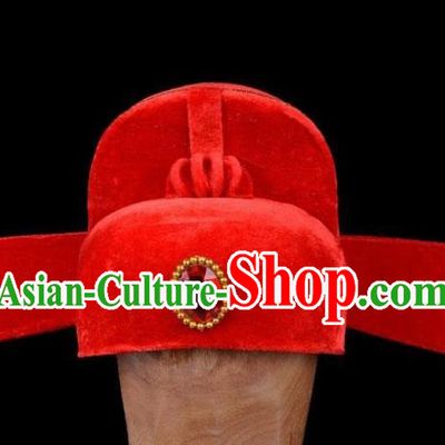 Chinese Beijing Opera Niche Hair Accessories Ancient Bridegroom Red Hat for Men