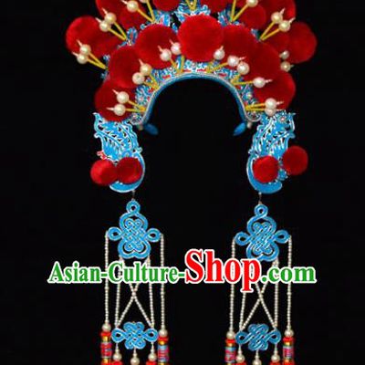 Chinese Beijing Opera Blues Hair Accessories Ancient Female General Phoenix Coronet for Women