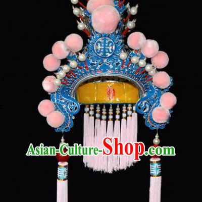 Chinese Beijing Opera Blues Hair Accessories Ancient Female General Pink Phoenix Coronet for Women