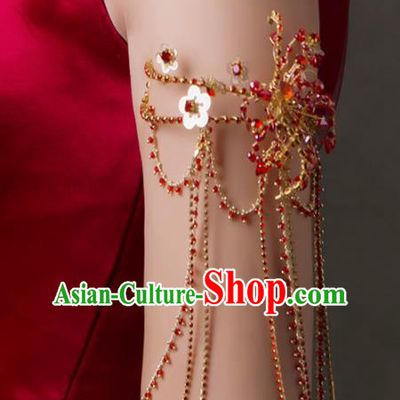 Top Grade Chinese Handmade Wedding Bracelet Bride Red Tassel Arm Accessories for Women